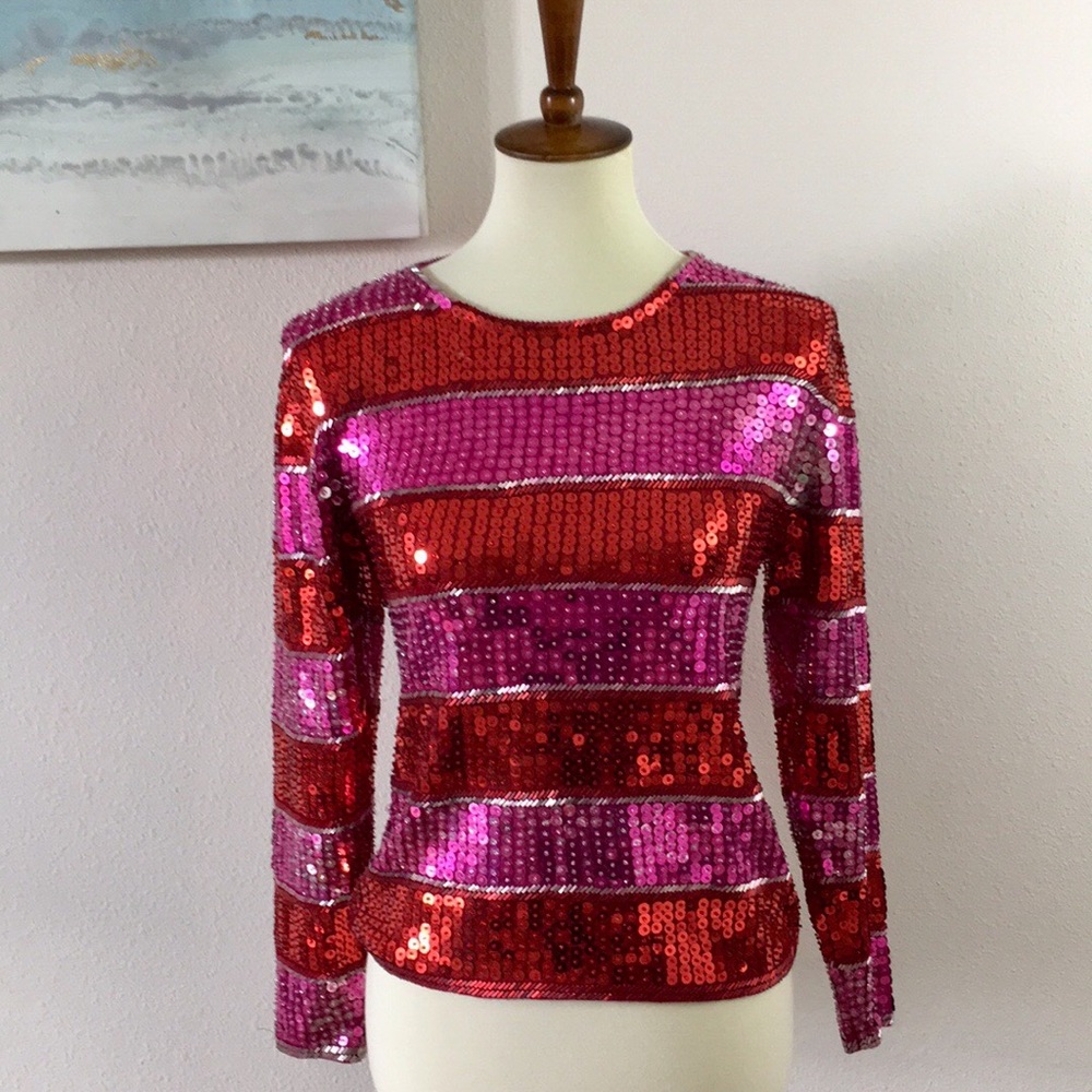 Vintage Pink and Red Sequin Sweater Top